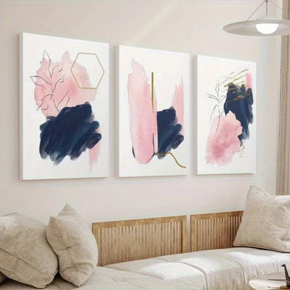 3pcs Abstract Pink & Blue Modern Bohemian Wall Art Set Canvas Framed 40x60cm - High Quality Print 100% Australian Made Wall Canvas Ready to Hang
