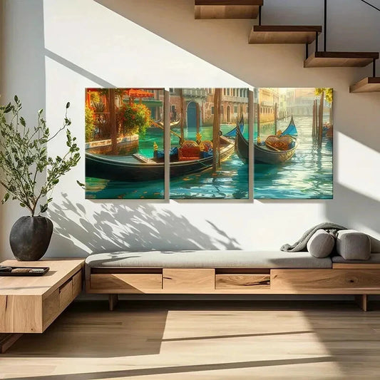 3pcs Venetian Gondolas Water Reflections Metal Print Ready to Hang Art