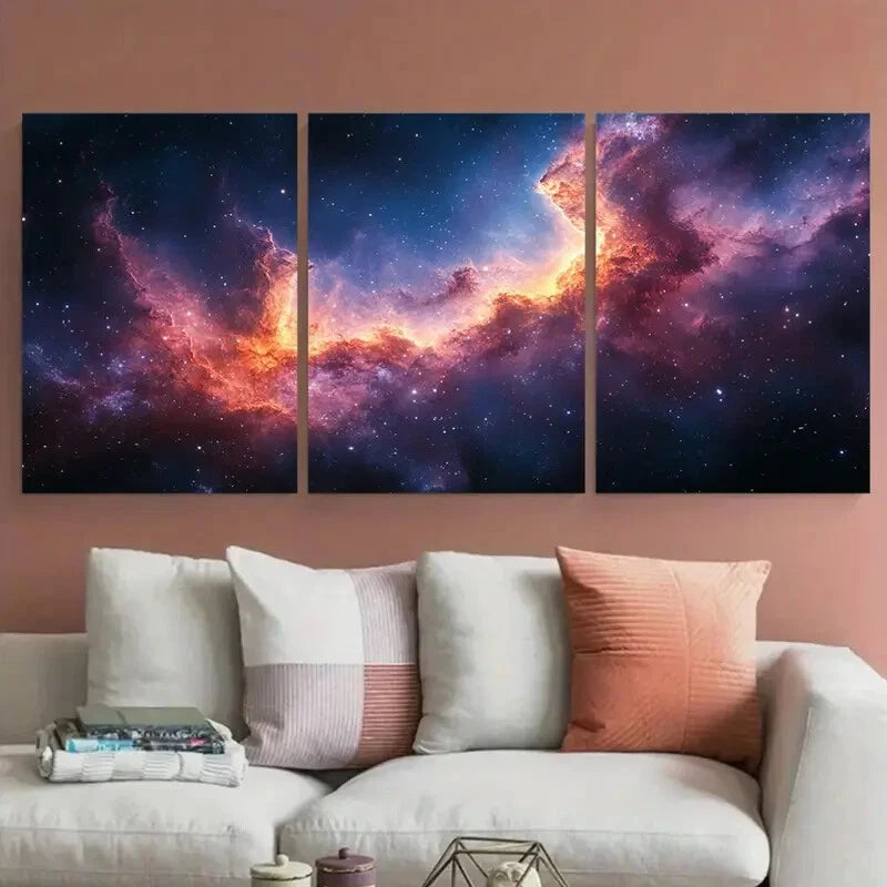 3pcs Vibrant Colors Stunning Space Cosmic Star Metal Print Ready to Hang Art