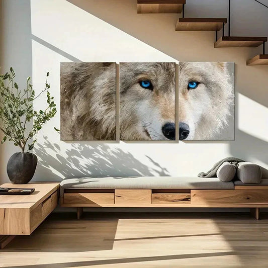 3pcs Artistic Wolf Portrait Blue Eyes Metal Print Ready to Hang Art