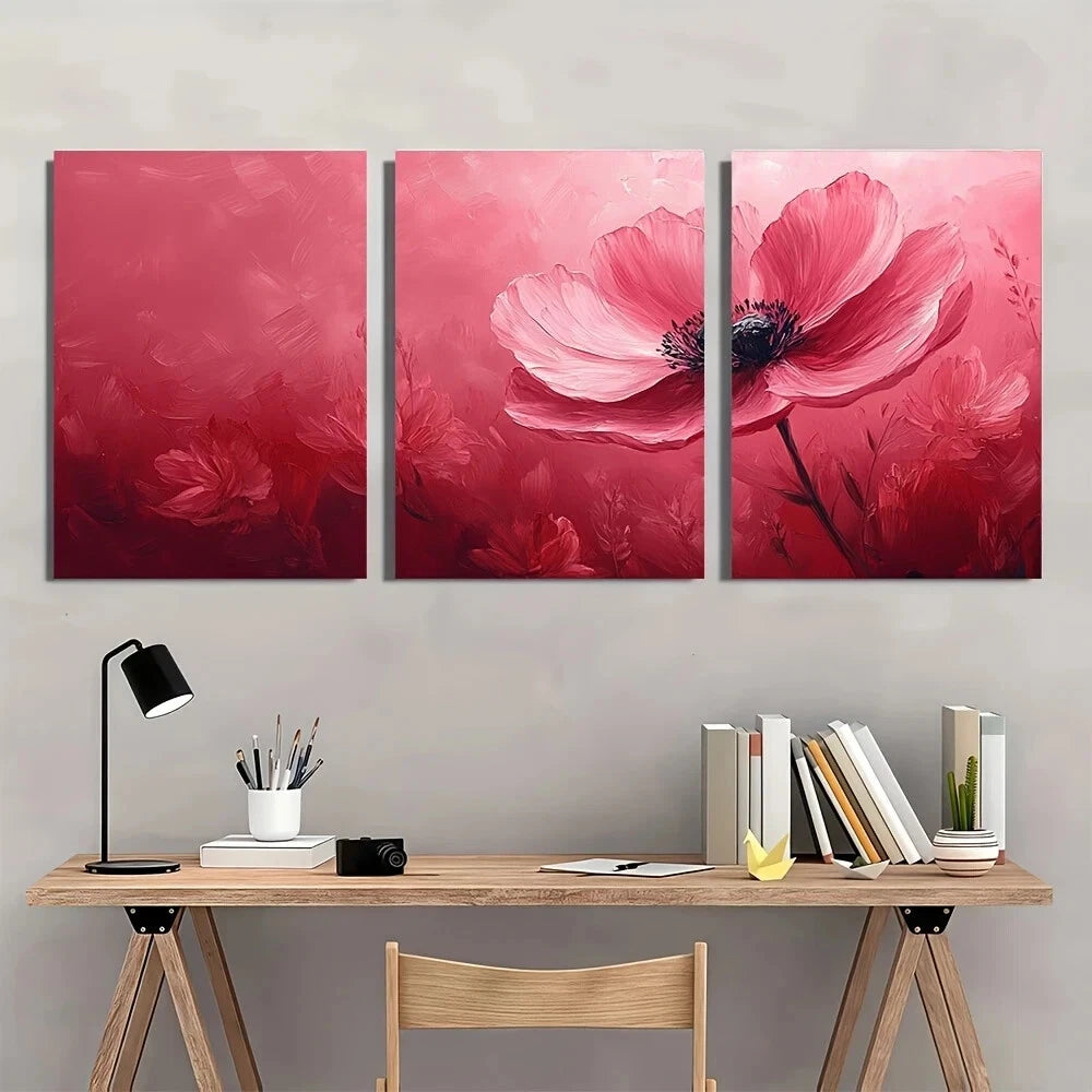 3pcs Rustic Pink Botanical Abstract Metal Print Ready to Hang Art