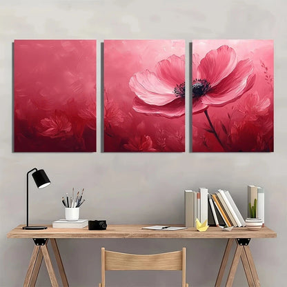 3pcs Rustic Pink Botanical Abstract Metal Print Ready to Hang Art