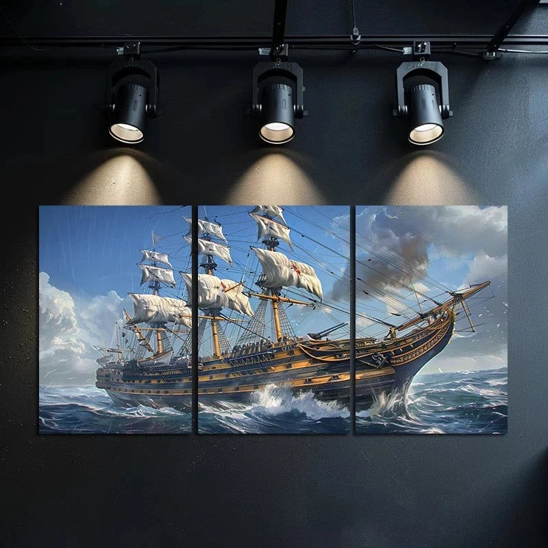 3pcs Maritime Frigate Sea Adventure Metal Print Ready to Hang Art
