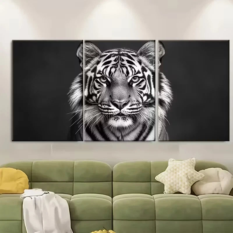3pcs Black White Photography of Majestic Big Cat Metal Print Ready to Hang Art