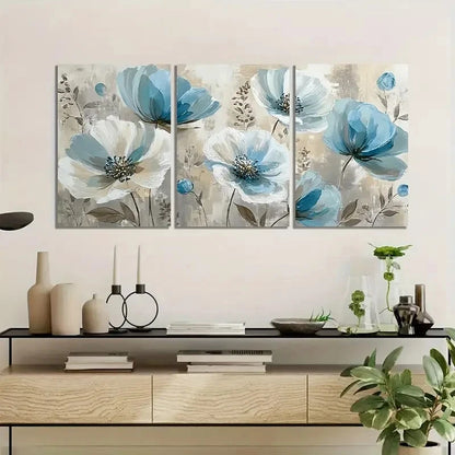 3pcs Watercolor Light Blue and White Flowers Metal Print Ready to Hang Art