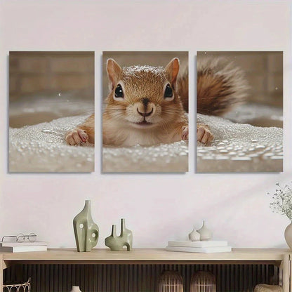 3pcs Adorable Cute Squirrel Vintage Style Metal Print Ready to Hang Art