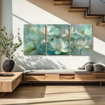 3pcs Serene Lotus Blossoms in Soft Pastel Metal Print Ready to Hang Art