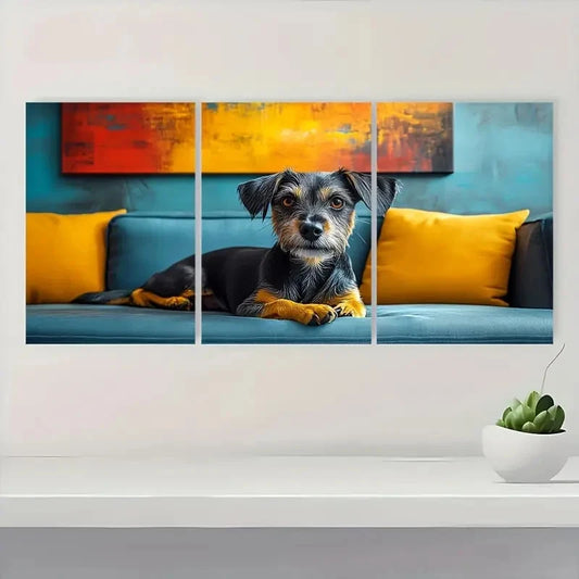 3pcs Black Dog with Orange Paws Metal Print Ready to Hang Art