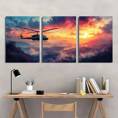 3pcs Huey Helicopter Military Vintage Metal Print Ready to Hang Art