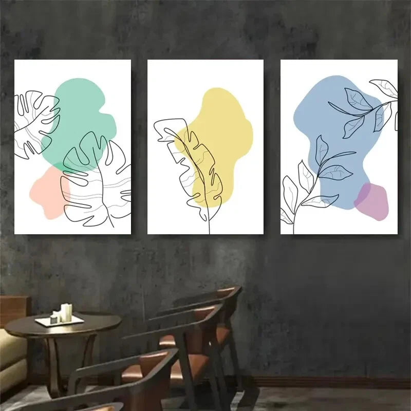 3pcs Abstract Botanical Line Colorful Shapes Metal Print Ready to Hang Art