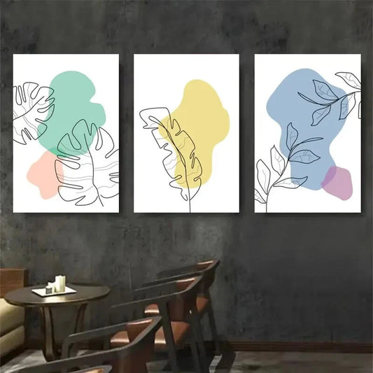 3pcs Abstract Botanical Line Colorful Shapes Metal Print Ready to Hang Art