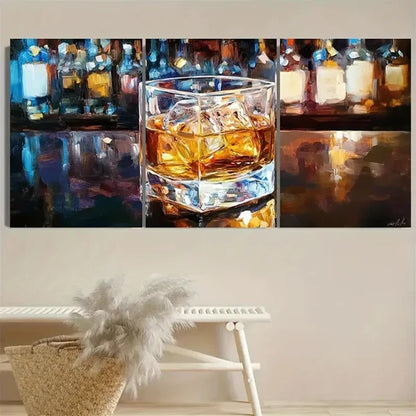 3pcs Scotch Whiskey Bar, Polyester Fiber Wall Art Set Canvas Unframed - High Quality Print 100% Australian Made Wall Canvas