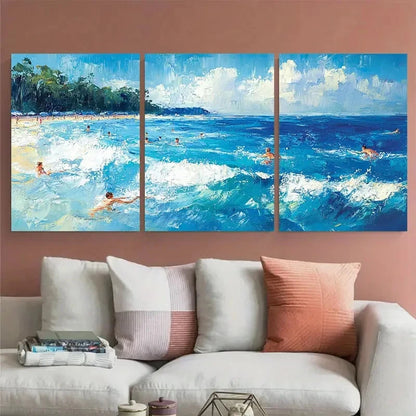 3pcs Joyful Coastal Summer Landscape Swimming Metal Print Ready to Hang Art