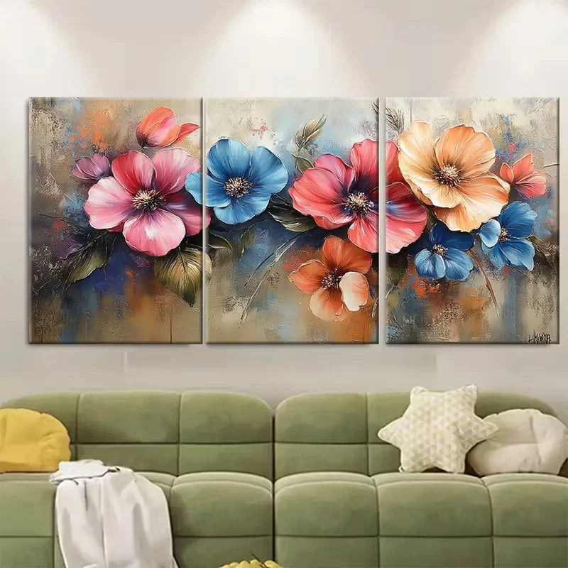 3pcs Bright Floral Metal Print Ready to Hang Art
