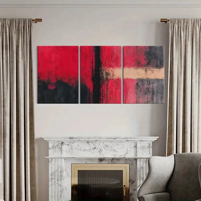 3pcs Abstract Art Red Black White Geometric Design Metal Print Ready to Hang Art