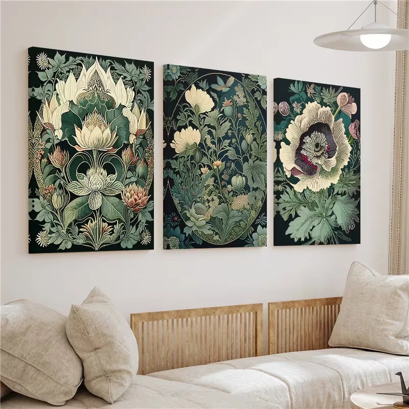 3pcs Pieces Modern Botanical Flowers Paintings Wall Art Set Canvas Framed 60x90cm - High Quality Print 100% Australian Made Wall Canvas Ready to Hang