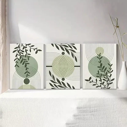 3pcs Abstract Geometric Prints in Green & Grey Canvas Framed 60x90cm - High Quality Print 100% Australian Made Wall Canvas Ready to Hang