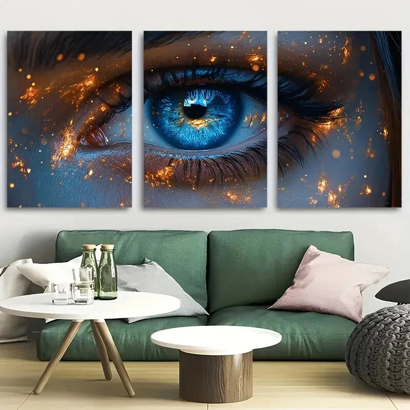 3pcs Vibrant Blue Eye Visionary Design Metal Print Ready to Hang Art