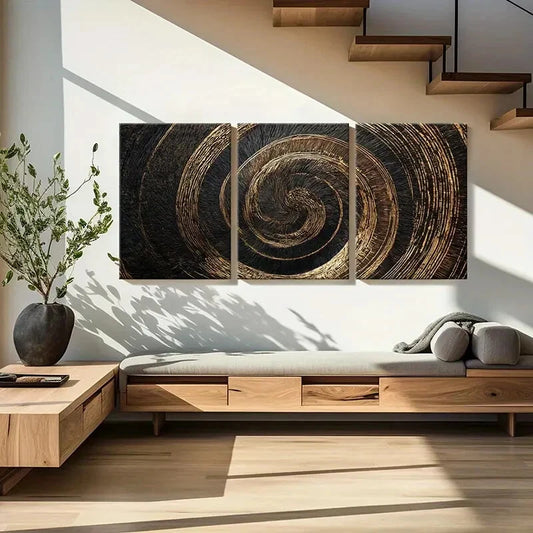 3pcs Abstract Spiral Art Golden Lines Poster Metal Print Ready to Hang Art - Bella Home Decor