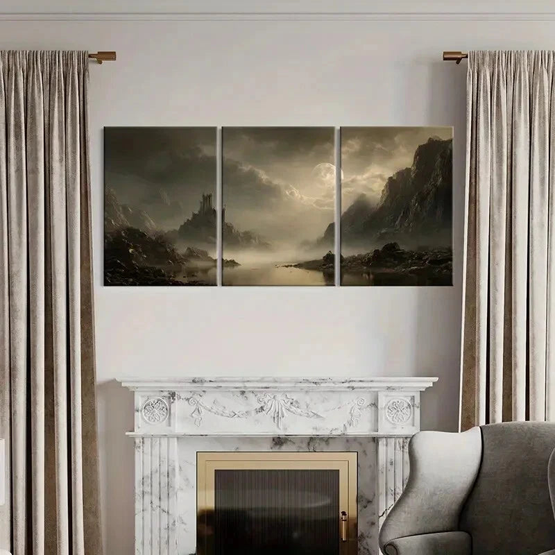 3pcs Mystical Castle Landscape Canvas Posters Metal Print Ready to Hang Art