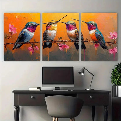 3pcs Hummingbird Small Birds Illustration Metal Print Ready to Hang Art