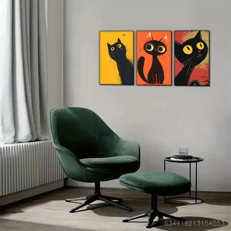 3pcs Cute Animal Cat Canvas Posters Metal Print Ready to Hang Art