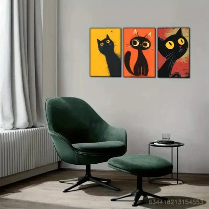 3pcs Cute Animal Cat Canvas Posters Metal Print Ready to Hang Art