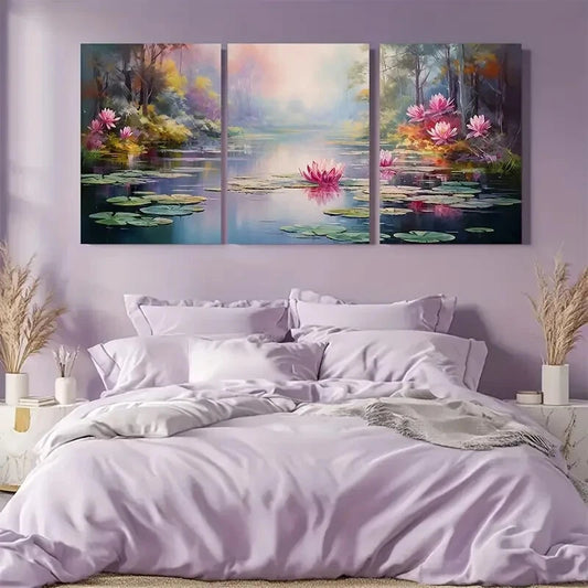 3pcs Lake Wall Art Water Lily Print Metal Print Ready to Hang Art