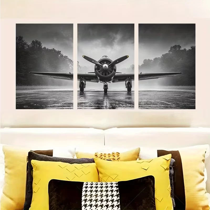 3pcs Vintage World War II Fighter Jet Metal Print Ready to Hang Art
