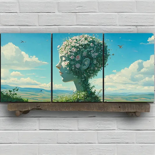 3pcs Painting Set Beautiful Face Metal Print Ready to Hang Art