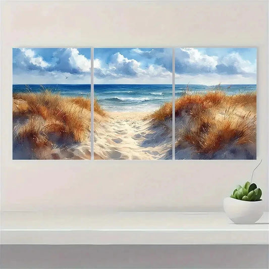 3pcs Sand Dunes Painting Great Lakes Watercolor Metal Print Ready to Hang Art