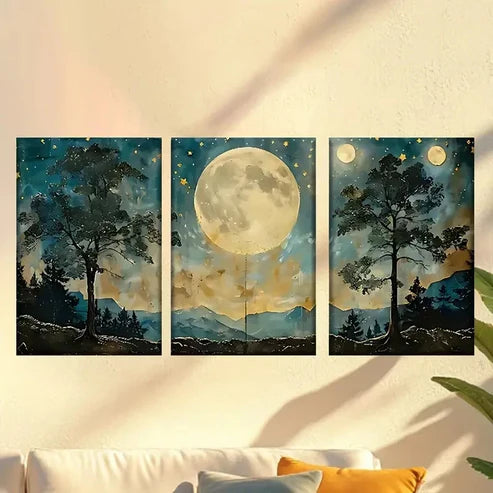 3pcs Full Moon Wall Art Canvas Unframed – High Quality Print 100% Australian Made Wall Canvas