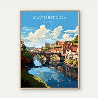 Vintage Knaresborough England River Arched Bridge Travel Poster Print Wall Art