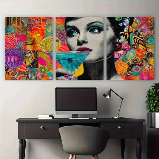 3pcs Retro Cocktail Collage Cosmo Disco Perfect Metal Print Ready to Hang Art