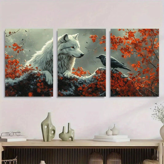 3pcs Rutkowski Wolf and Raven Fantasy Metal Print Ready to Hang Art