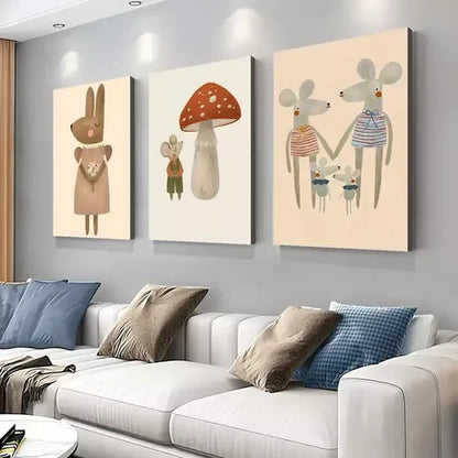3pcs Cartoon Animal Wall Art Set Canvas Unframed - High Quality Print 100% Australian Made Wall Canvas