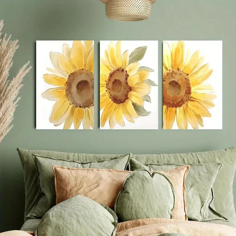 3pcs Botanical Sunflower Floral Metal Print Ready to Hang Art