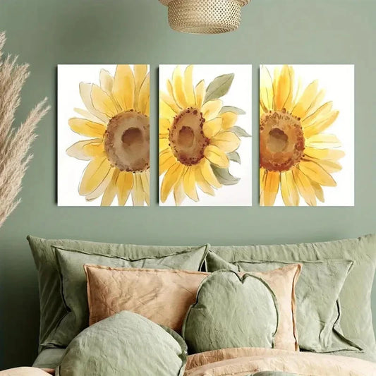 3pcs Botanical Sunflower Floral Metal Print Ready to Hang Art