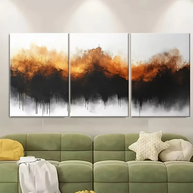 3pcs Abstract Brown Watercolor Brushstrokes Metal Print Ready to Hang Art