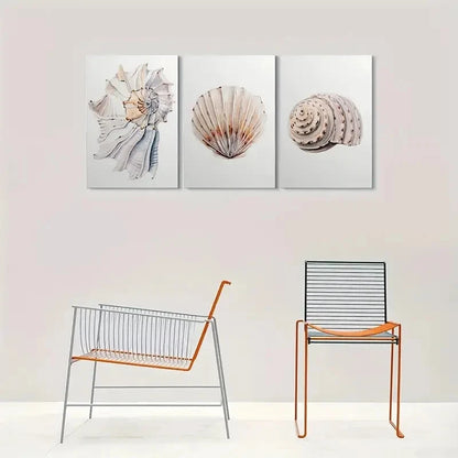 3pcs Beach Seashell Coastal Painting Metal Print Ready to Hang Art