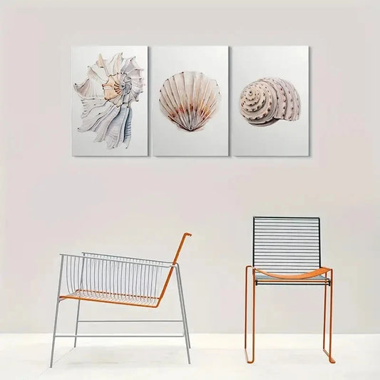 3pcs Beach Seashell Coastal Painting Metal Print Ready to Hang Art