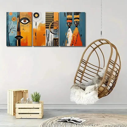 3pcs Black Women in Colorful Attire Abstract Metal Print Ready to Hang Art
