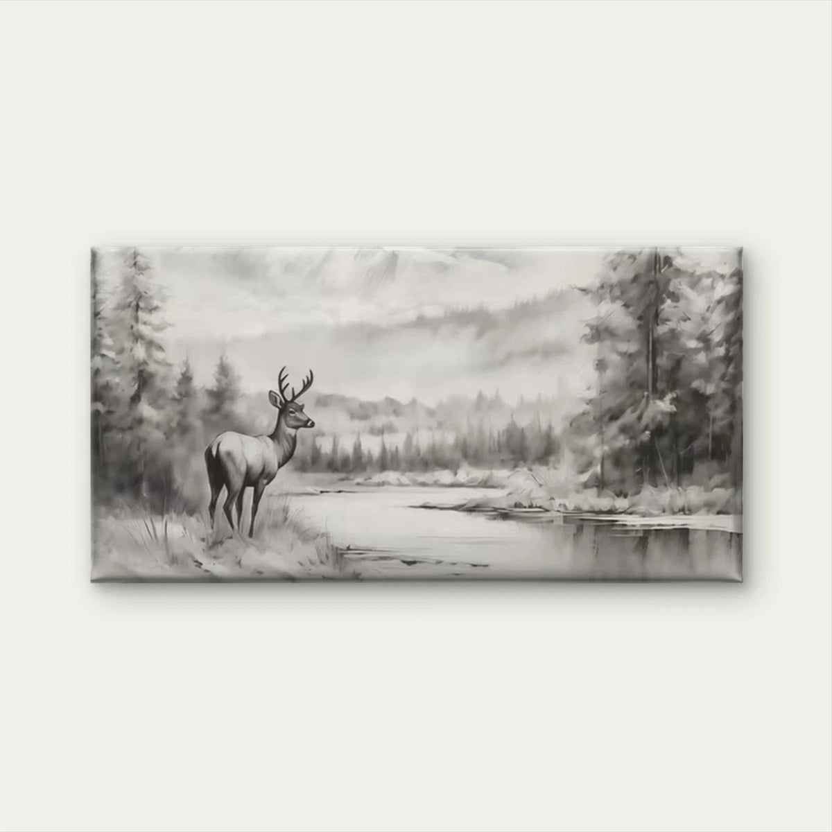 Deer in Winter Forest Wall Art Canvas Office Home Room Framed 120x60cm