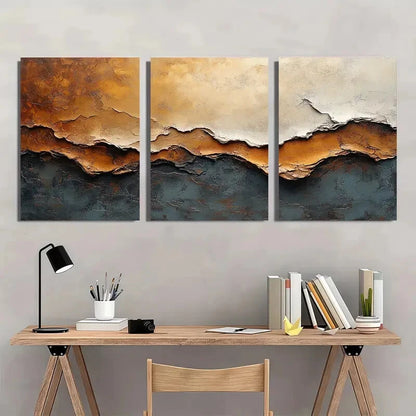 3pcs Brown Acrylic Abstract Texture Painting Metal Print Ready to Hang Art