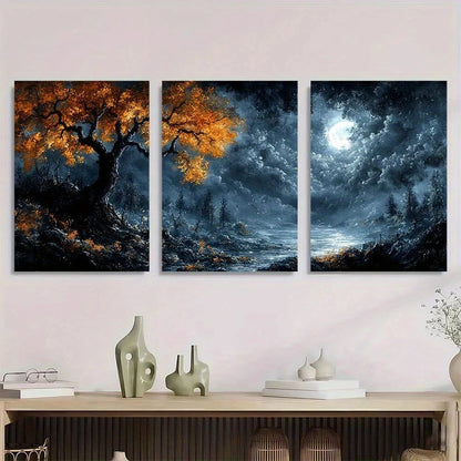 3pcs Dark Fairy Tales Autumn Night Sky Metal Print Ready to Hang Art