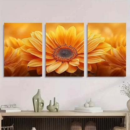 3pcs Bright Yellow Sunflower Petals Metal Print Ready to Hang Art