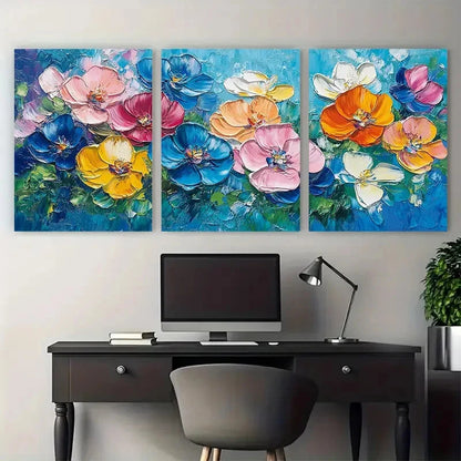 3pcs Modern Abstract Floral Impasto Textured Wall Art Set Canvas Framed 60x90cm - High Quality Print 100% Australian Made Wall Canvas Ready to Hang