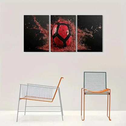 3pcs Dynamic Soccer Ball Modern Sport Metal Print Ready to Hang Art