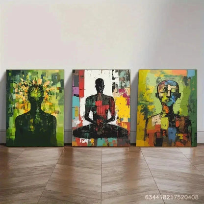 3pcs Vibrant Abstract Meditation Figures Metal Print Ready to Hang Art