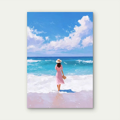 Serene Seascape, Pink Hues & Clouds 60x90cm Metal Print Ready to Hang